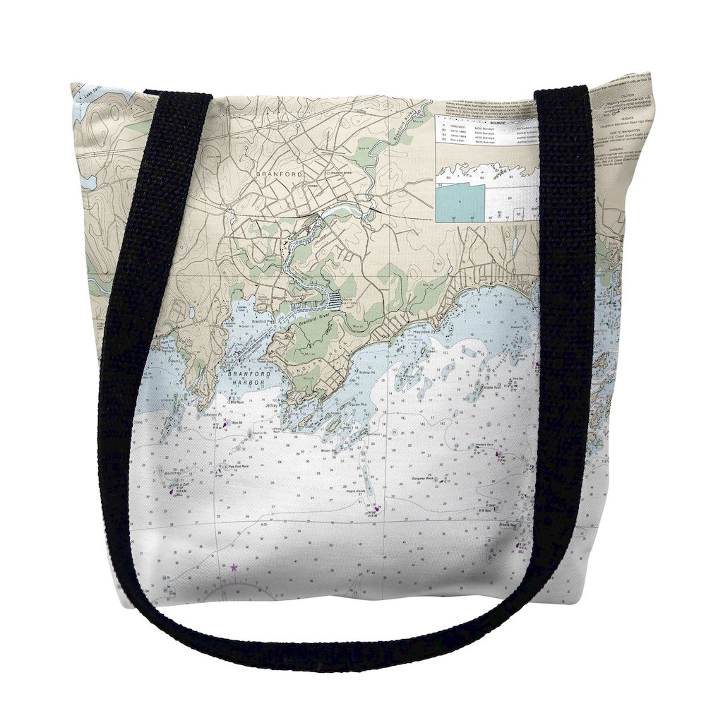 Branford Harbor - Indian Neck, CT Nautical Map Medium Tote Bag 16x16. Picture 1