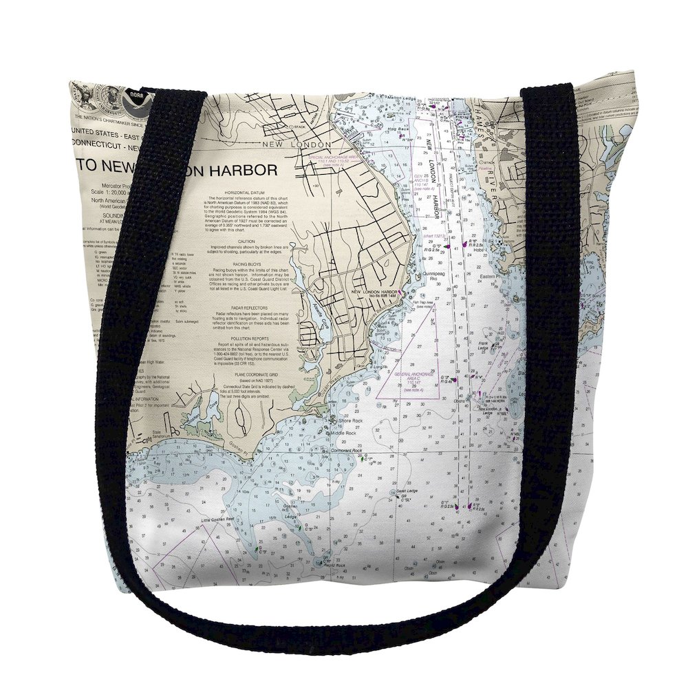 New London Harbor, CT Nautical Map Medium Tote Bag 16x16. Picture 1