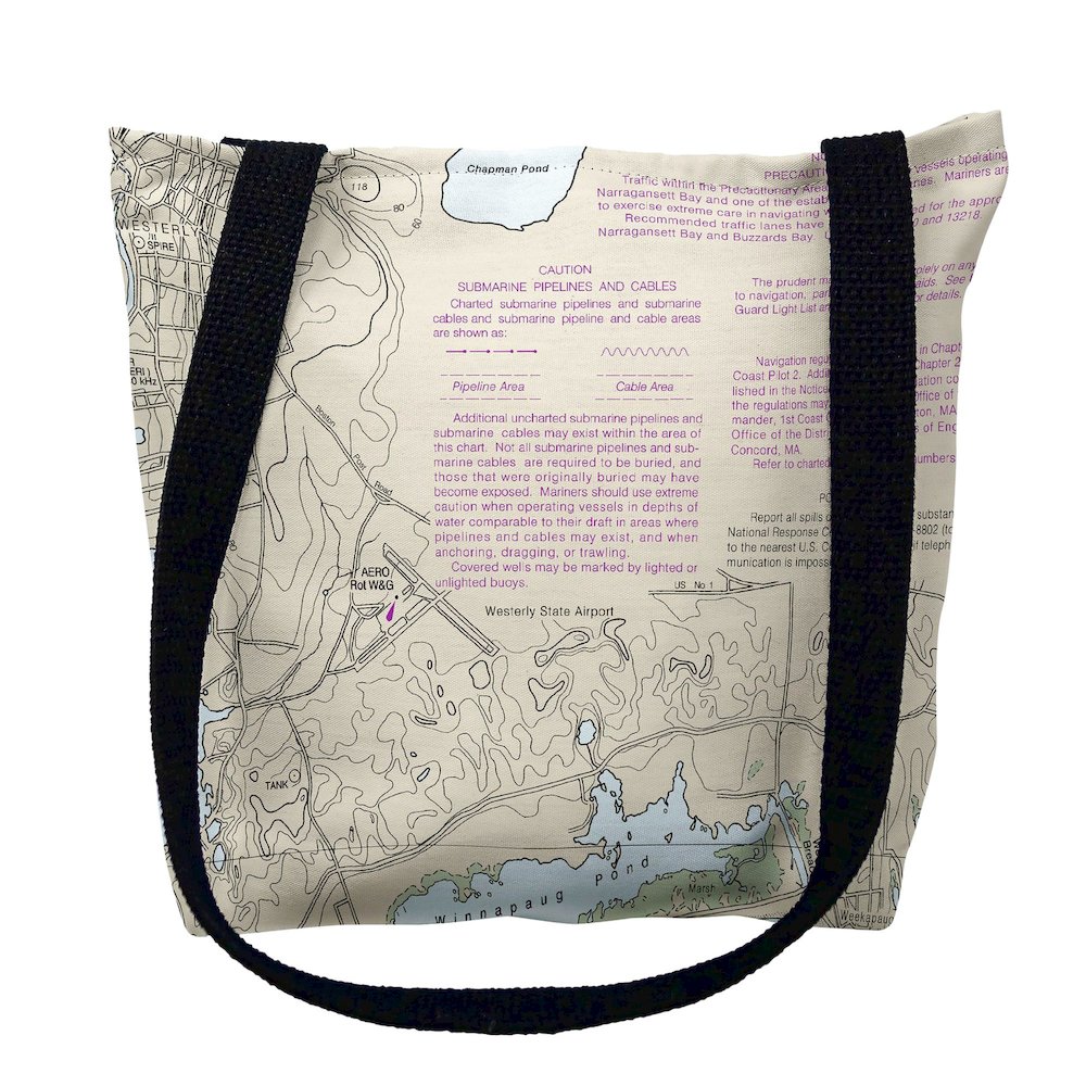 Westerly State Airport, RI Nautical Map Medium Tote Bag 16x16. Picture 1