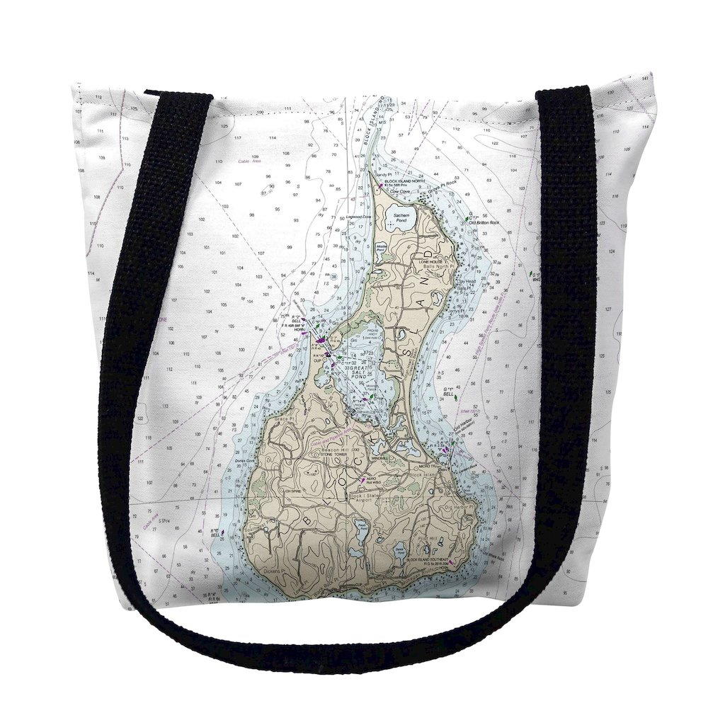 Block Island, RI Nautical Map Medium Tote Bag 16x16. Picture 1