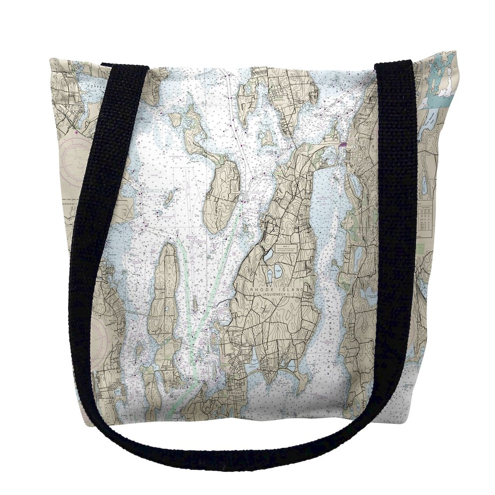 Narragansett Bay, RI Nautical Map Medium Tote Bag 16x16. Picture 1
