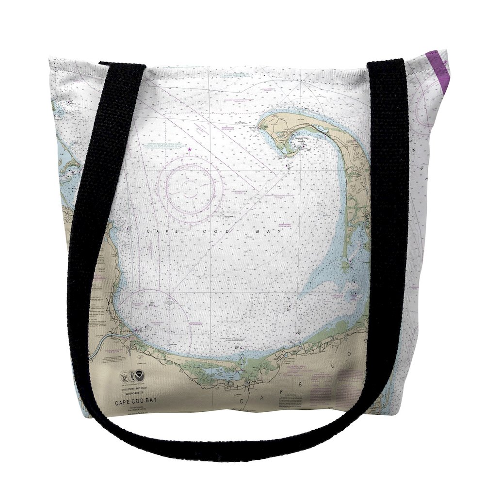 Cape Cod Bay, MA Nautical Map Medium Tote Bag 16x16. Picture 1