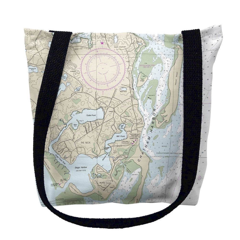 Chatham Harbor, MA Nautical Map Medium Tote Bag 16x16. Picture 1