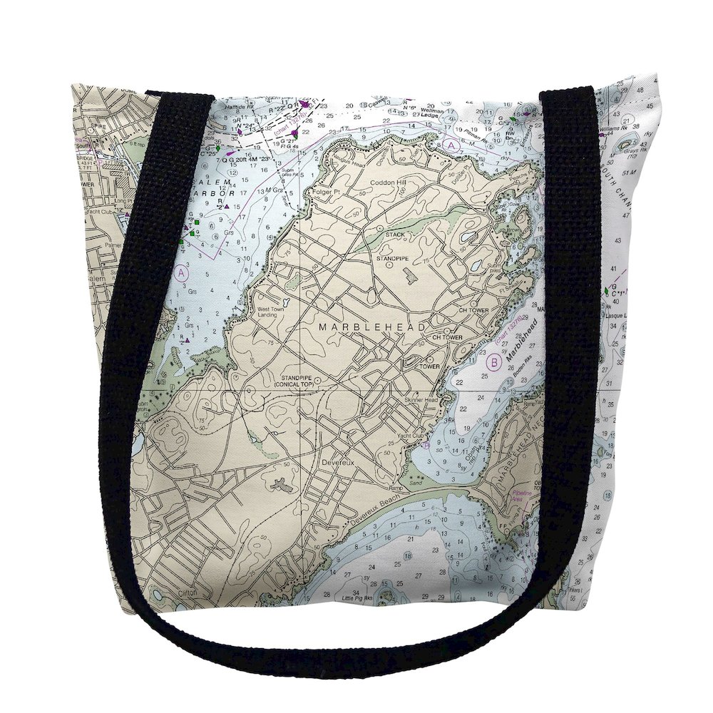 Marblehead, MA Nautical Map Medium Tote Bag 16x16. Picture 1