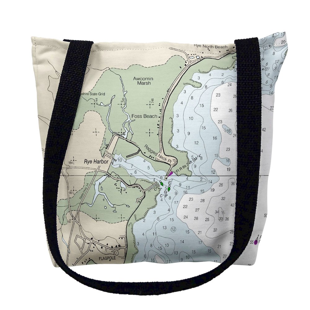 Rye Harbor, NH Nautical Map Medium Tote Bag 16x16. Picture 1