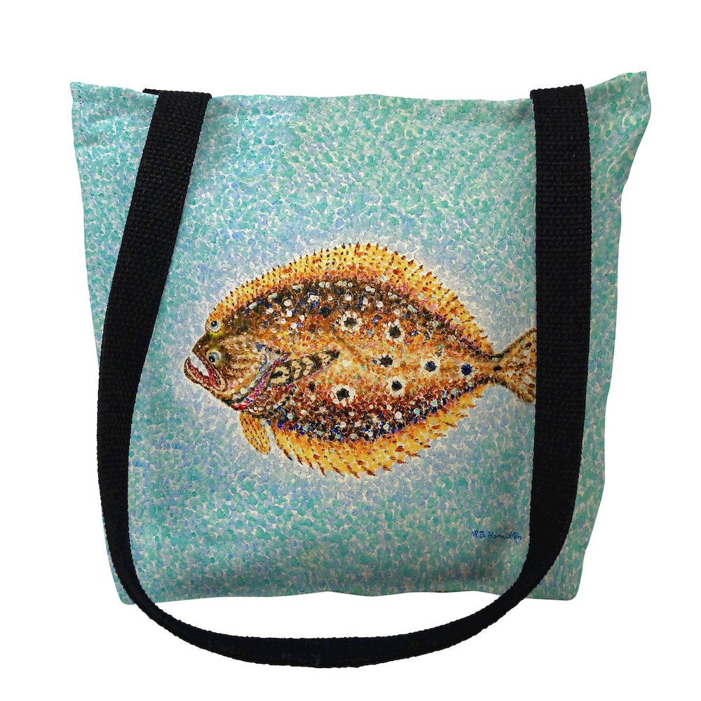 Pointillist Flounder Large Tote Bag 18x18. Picture 1