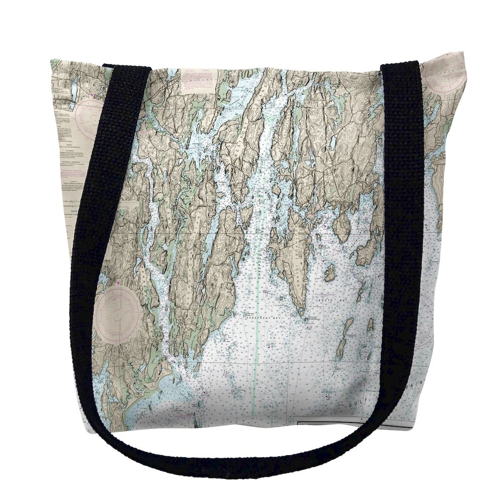 BoothBay, ME Nautical Map Medium Tote Bag 16x16. Picture 1