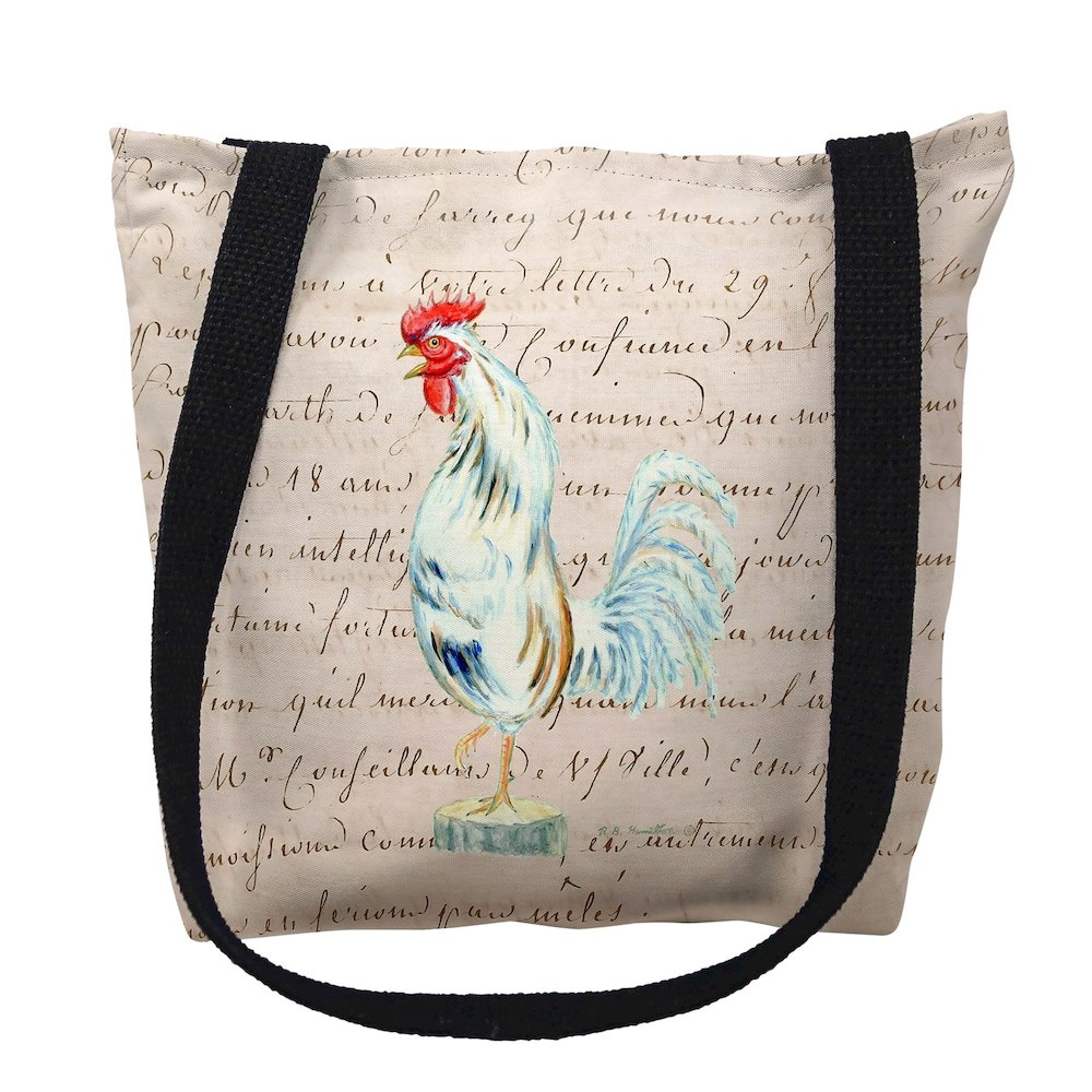 White Rooster Beige Script Medium Tote Bag 16x16. Picture 1