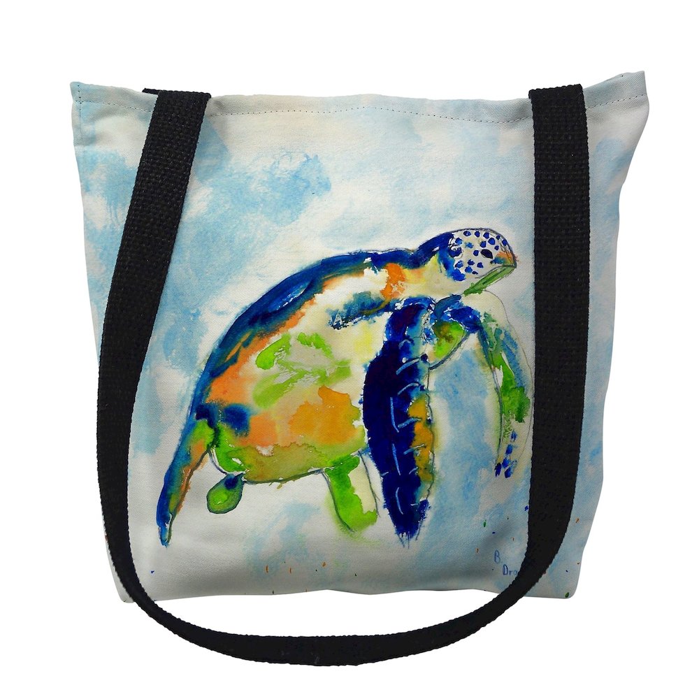 Blue Sea Turtle Medium Tote Bag 16x16. Picture 1