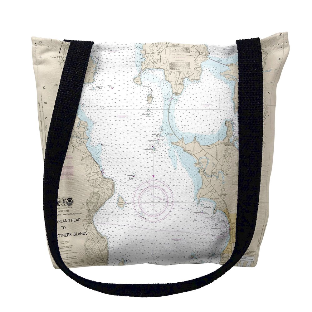 Cumberland Head to Four Brothers Islands, VT Nautical Map Medium Tote Bag 16x16. Picture 1