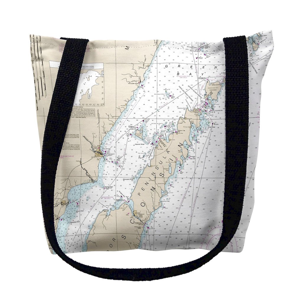 Door County, Green Bay, WI Nautical Map Medium Tote Bag 16x16. Picture 1