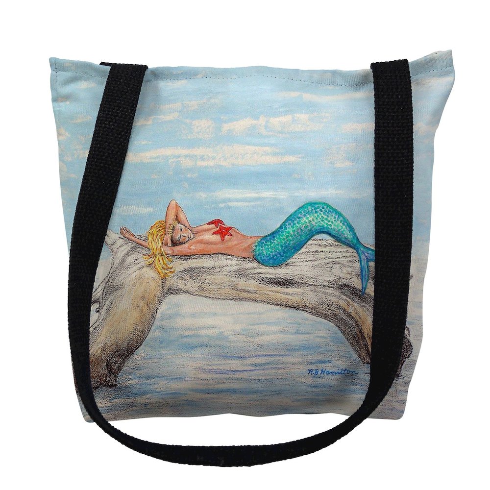 Mermaid on Log Left Large Tote Bag 18x18. Picture 1