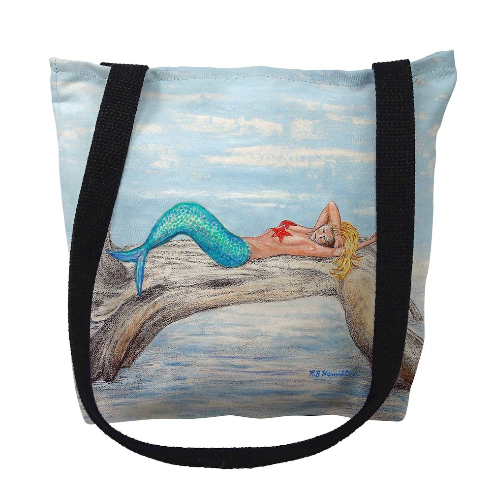 Mermaid on Log Right Medium Tote Bag 16x16. Picture 1
