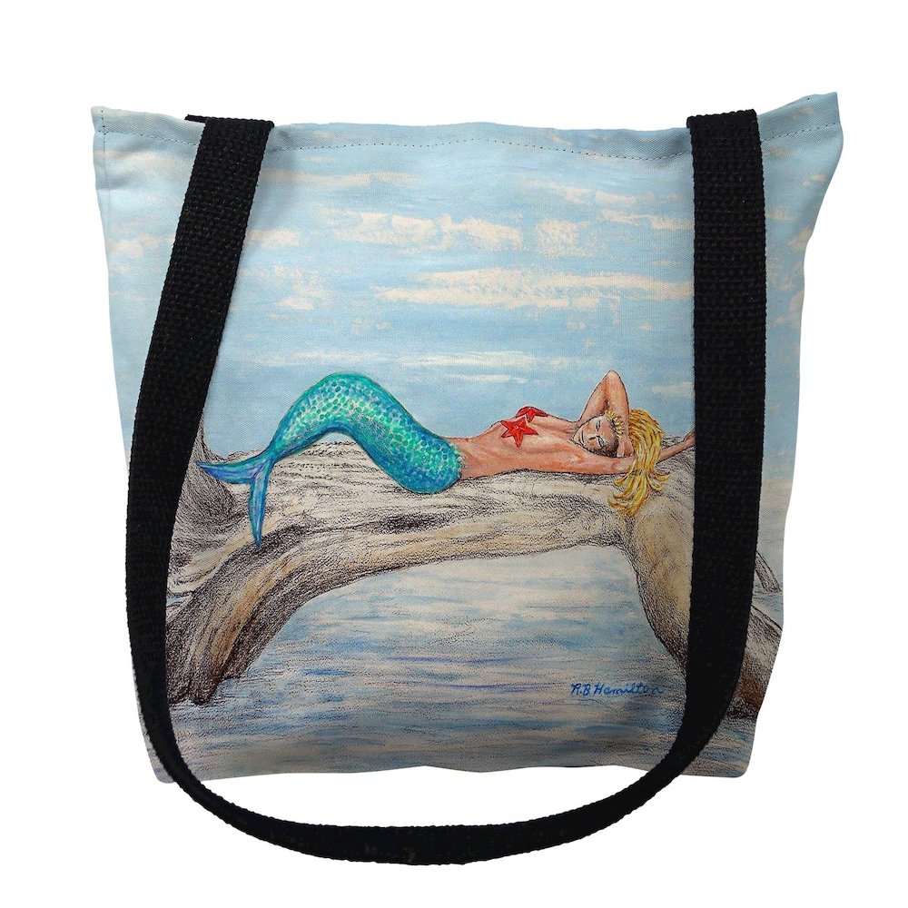Mermaid on Log Right Small Tote Bag 13x13. Picture 1