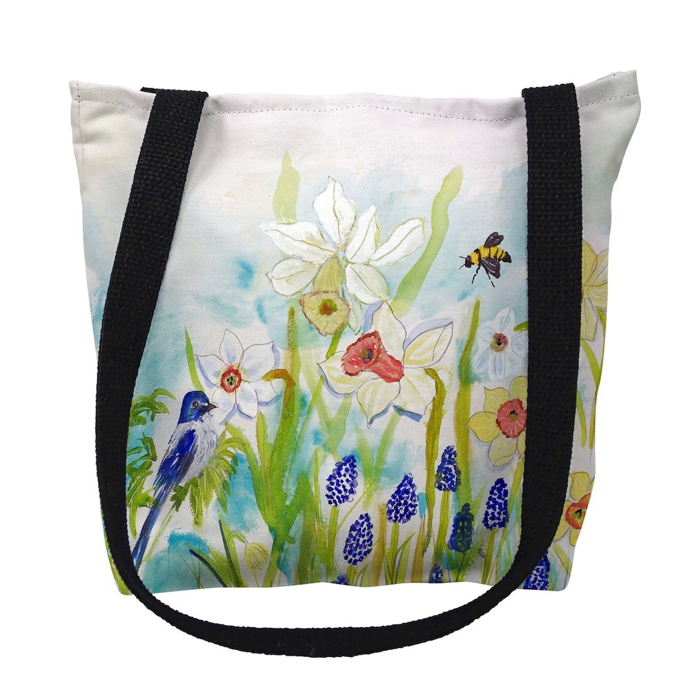 Bird & Daffodils Medium Tote Bag 16x16. Picture 1