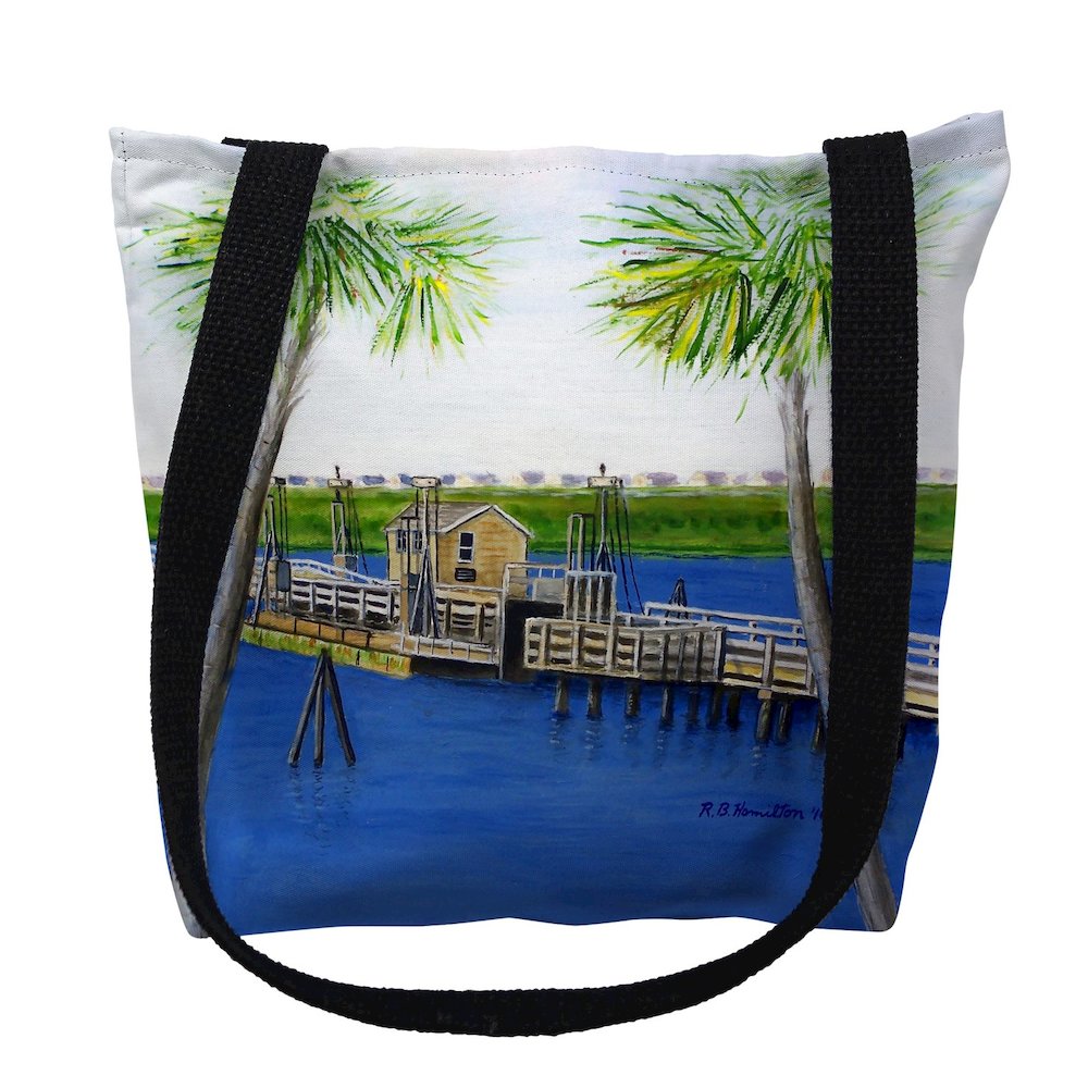 Sunset Beach, NC Bridge Large Tote Bag 18x18. Picture 1