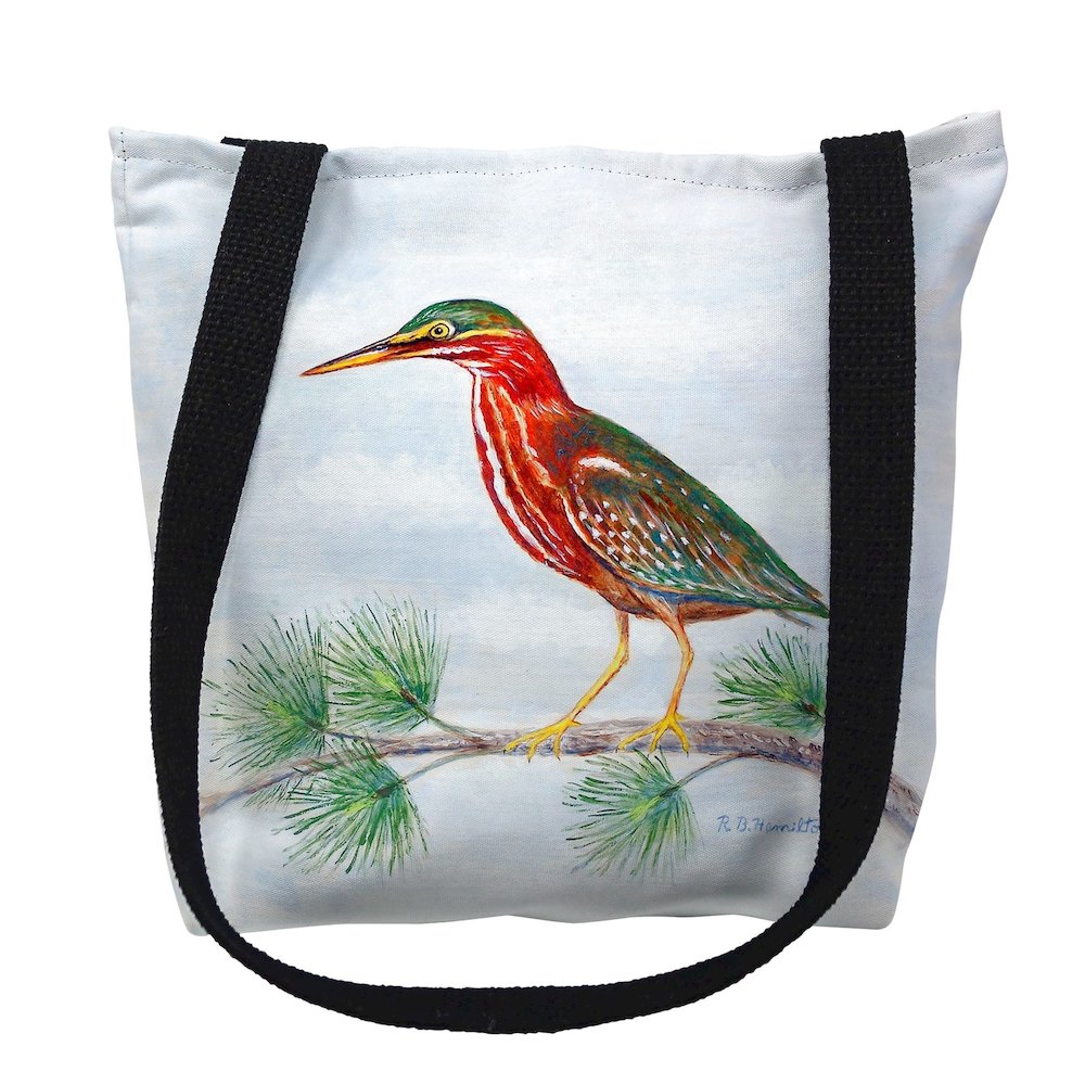 Green Heron Medium Tote Bag 16x16. Picture 1