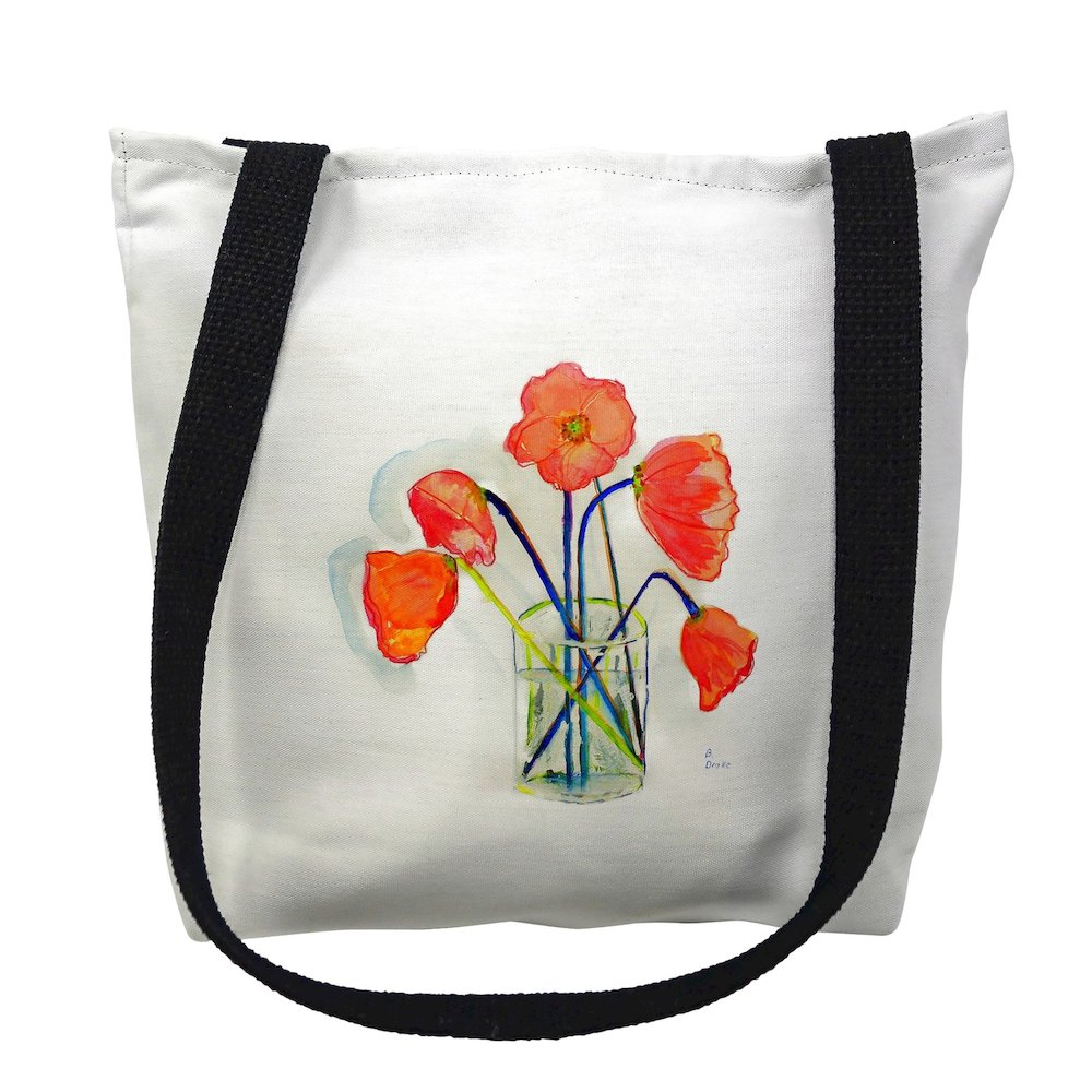Poppies in Vase Medium Tote Bag 16x16. Picture 1