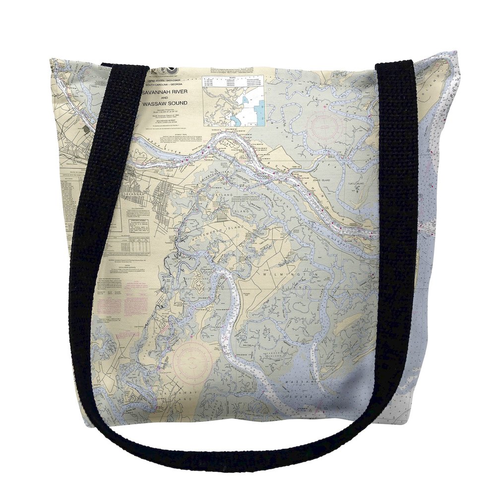 Savannah River and Wassaw Sound, GA Nautical Map Medium Tote Bag 16x16. Picture 1