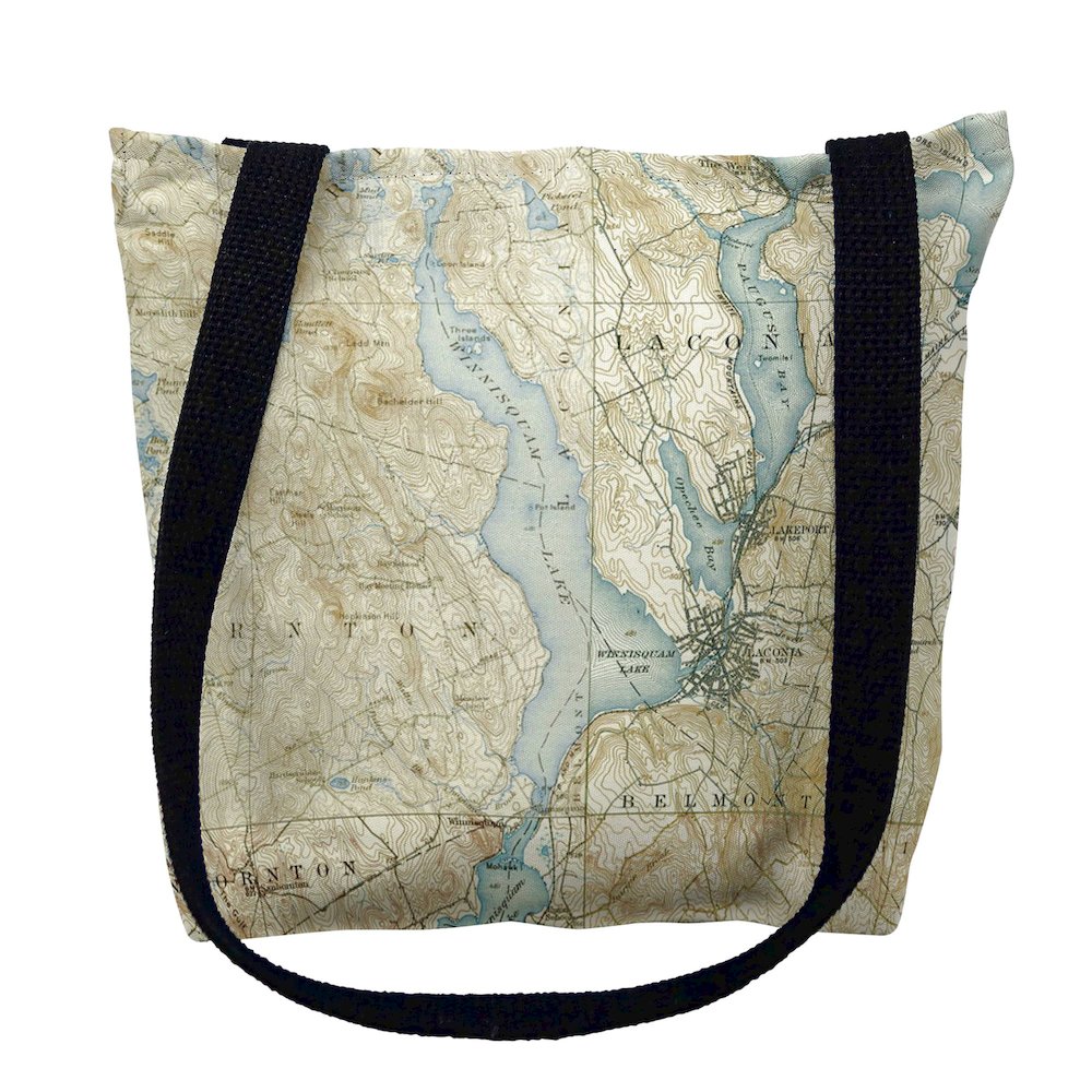 Lake Winnisquam, NH Nautical Map Medium Tote Bag 16x16. Picture 1