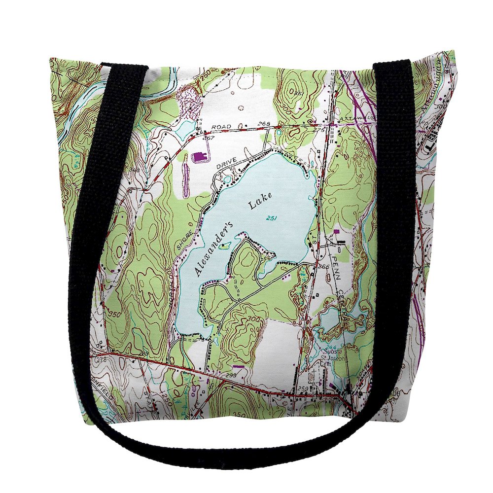 Alexander's Lake, CT Nautical Map Medium Tote Bag 16x16. Picture 1