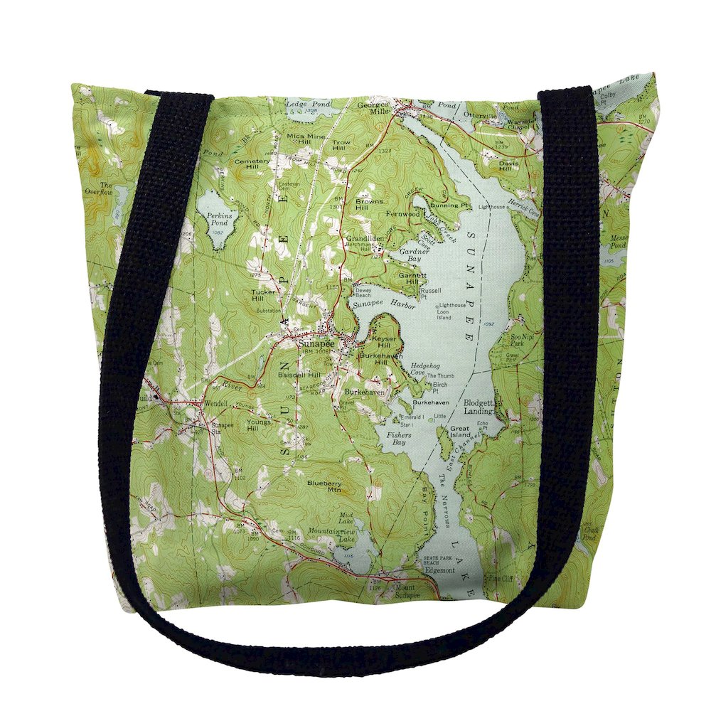 Sunapee Lake, NH Nautical Map Medium Tote Bag 16x16. Picture 1