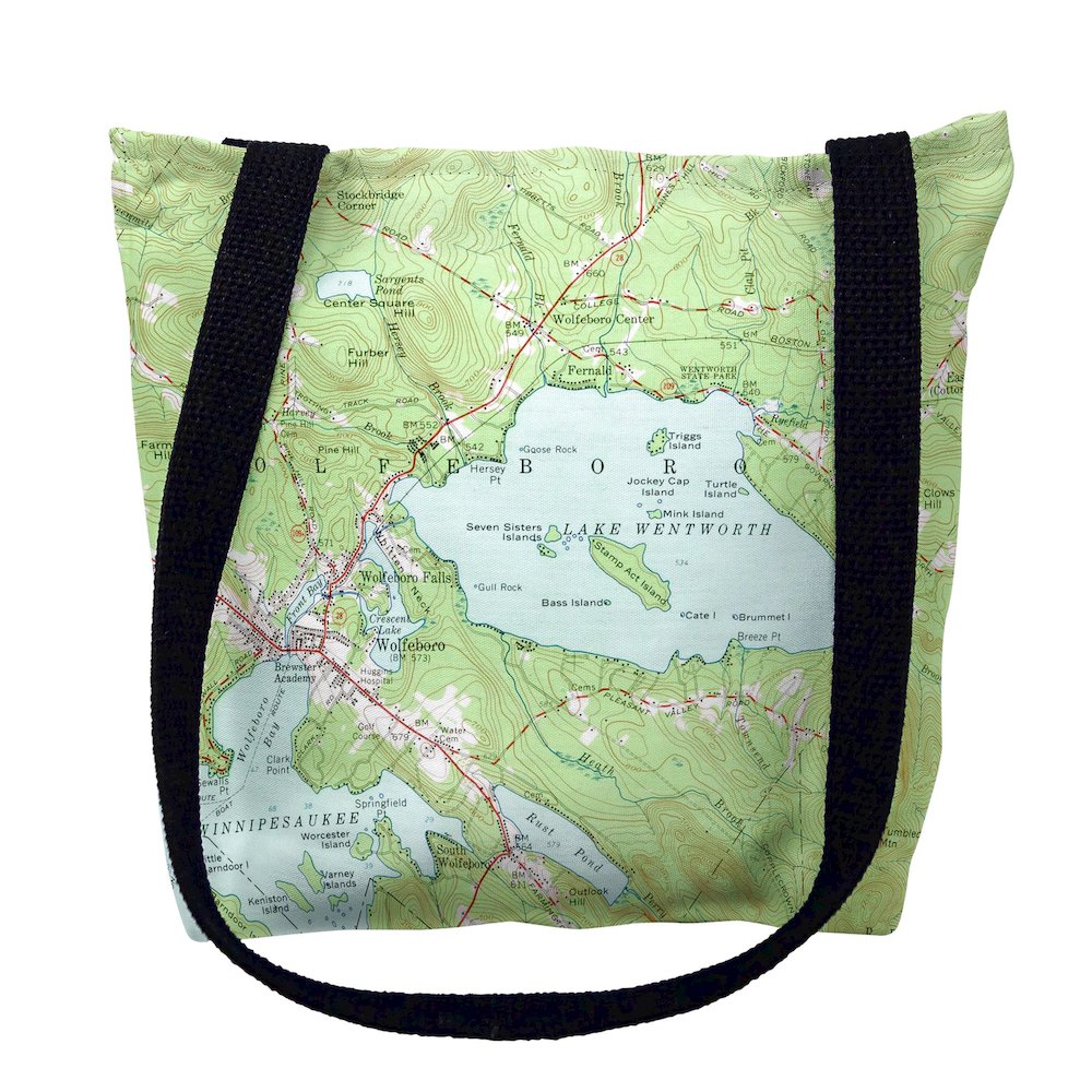 Lake Wentworth, NH Nautical Map Medium Tote Bag 16x16. Picture 1