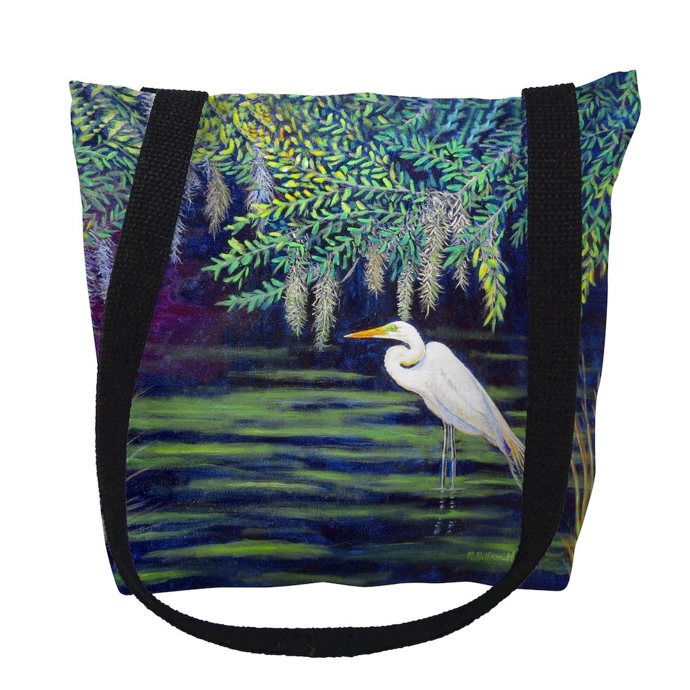 Egret Lagoon Medium Tote Bag 16x16. Picture 1