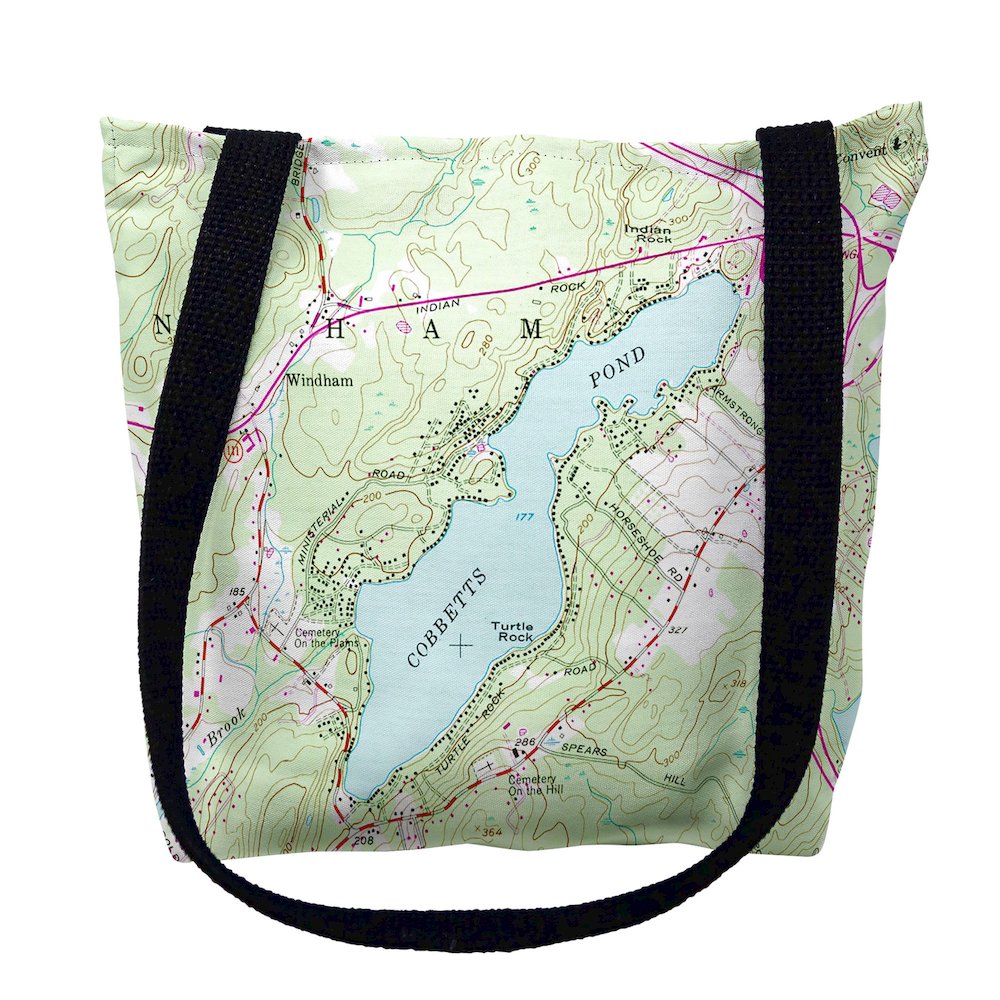 Cobbetts Pond, NH Nautical Map Medium Tote Bag 16x16. Picture 1
