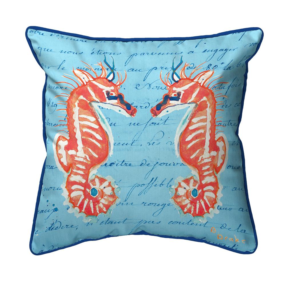 Coral Sea Horses Blue Extra Large Zippered Pillow 22x22. Picture 1