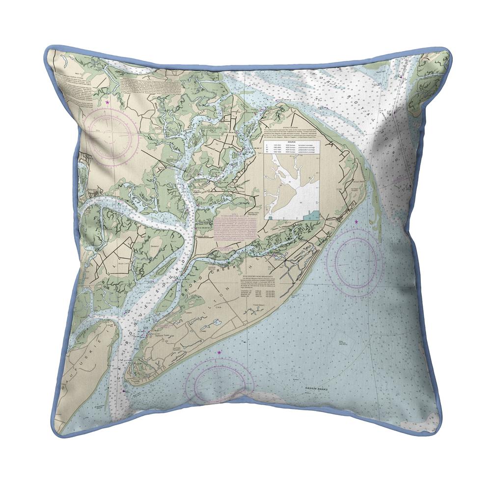 Hilton Head, SC Nautical Map Extra Large Zippered Indoor/Outdoor Pillow 22x22. Picture 1