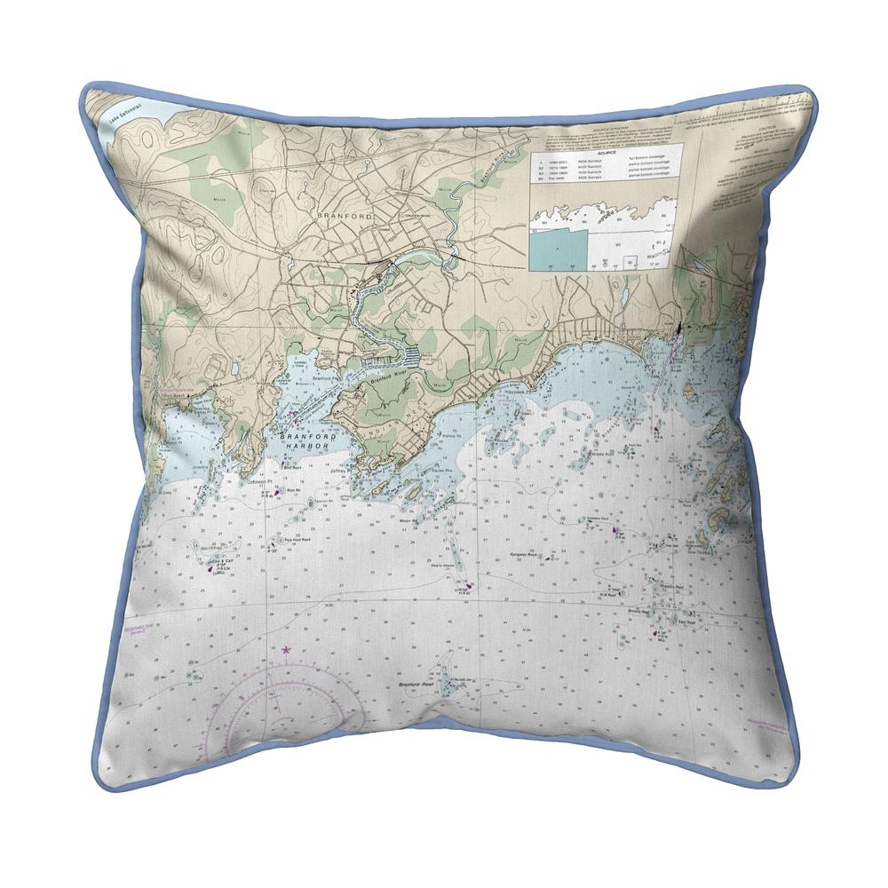 Branford Harbor - Indian Neck, CT Nautical Map Extra Large Zippered Indoor/Outdoor Pillow 22x22. Picture 1
