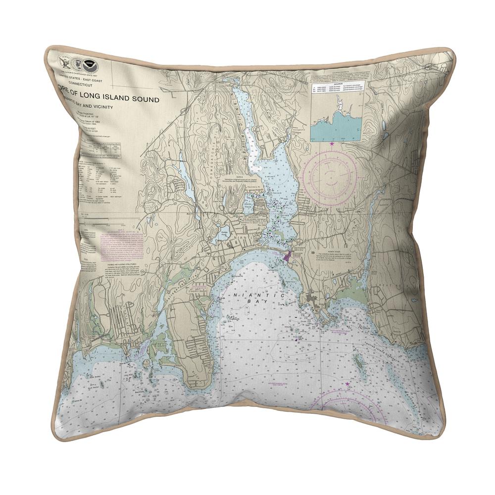 North Shore Long Island to Niantic Bay, CT Nautical Map - Tan Cord Extra Large Zippered Indoor/Outdoor Pillow 22x22. Picture 1