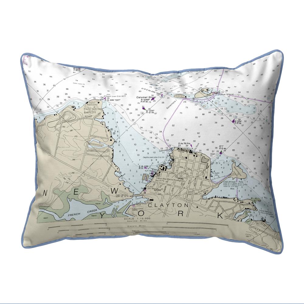 Clayton, NY Nautical Map Extra Large Zippered Indoor/Outdoor Pillow 20x24. Picture 1