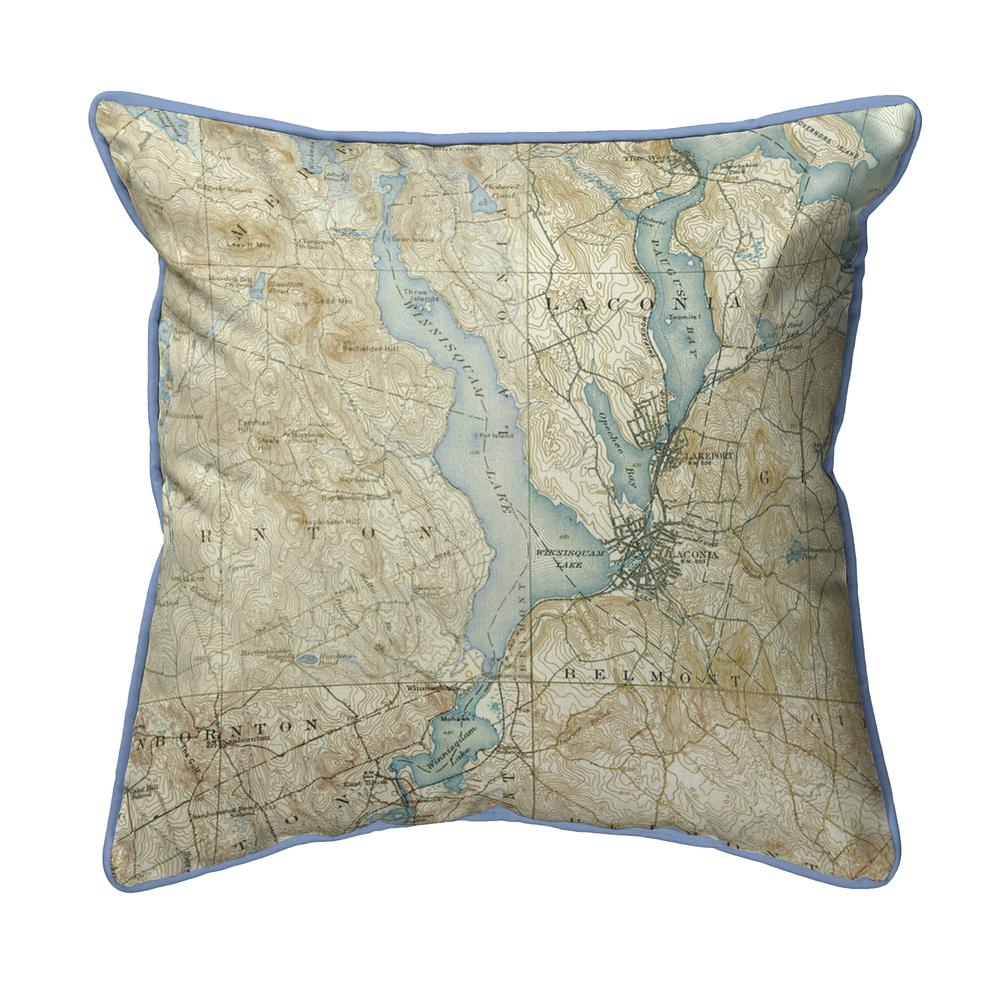 Lake Winnisquam, NH Nautical Map Extra Large Zippered Indoor/Outdoor Pillow 22x22. Picture 1