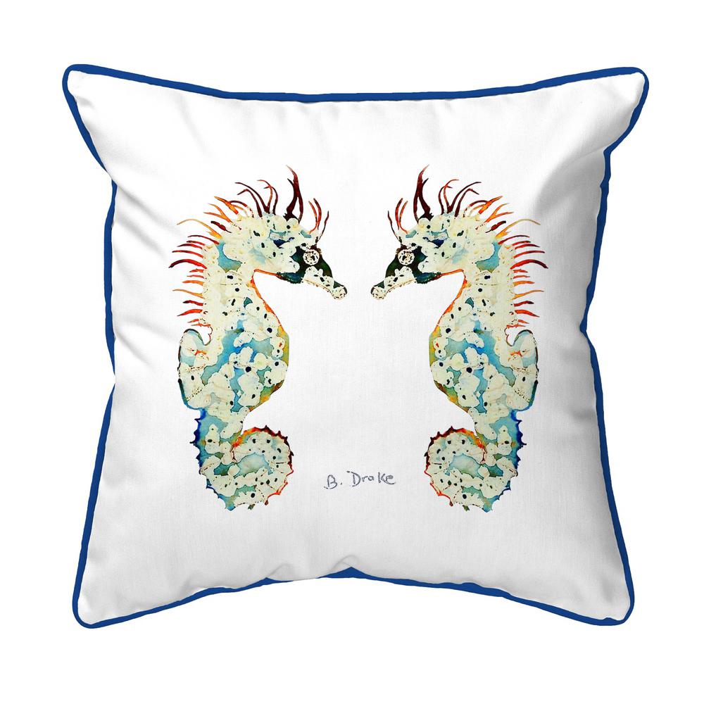 Betsy's Seahorses White Background Extra Large Corded Indoor/Outdoor Pillow 22x22. Picture 1