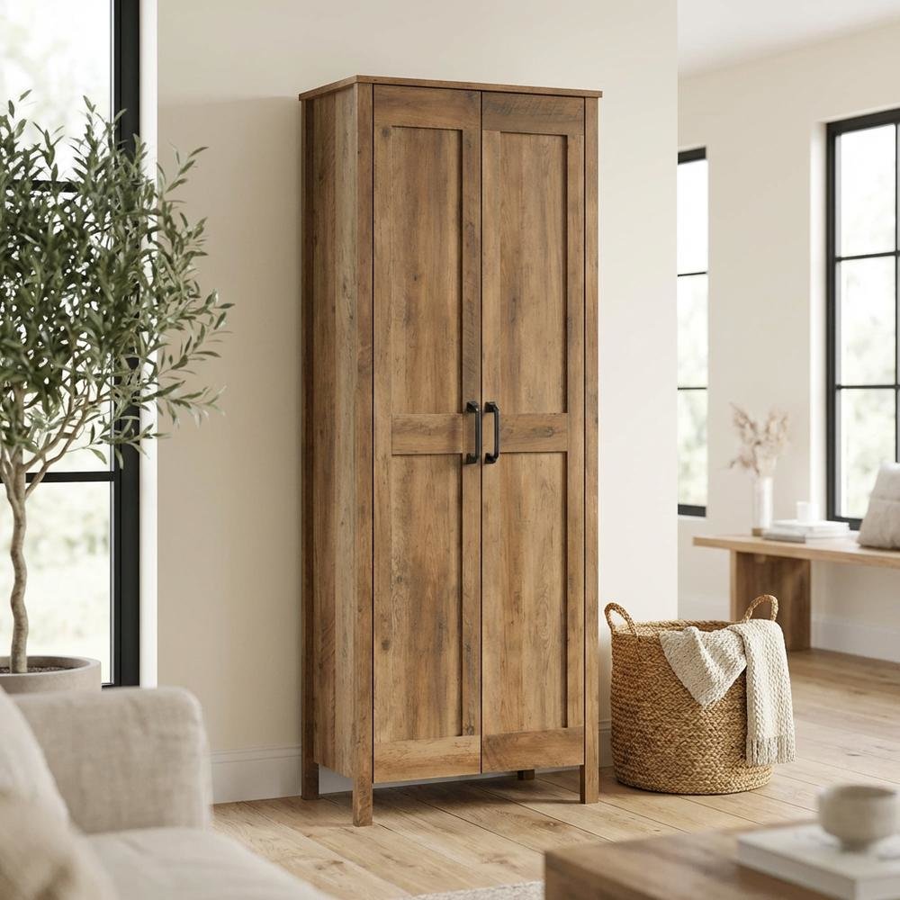 Rustic Pine Finish Storage Cabinet With Country Style And Sturdy Construction. Picture 3