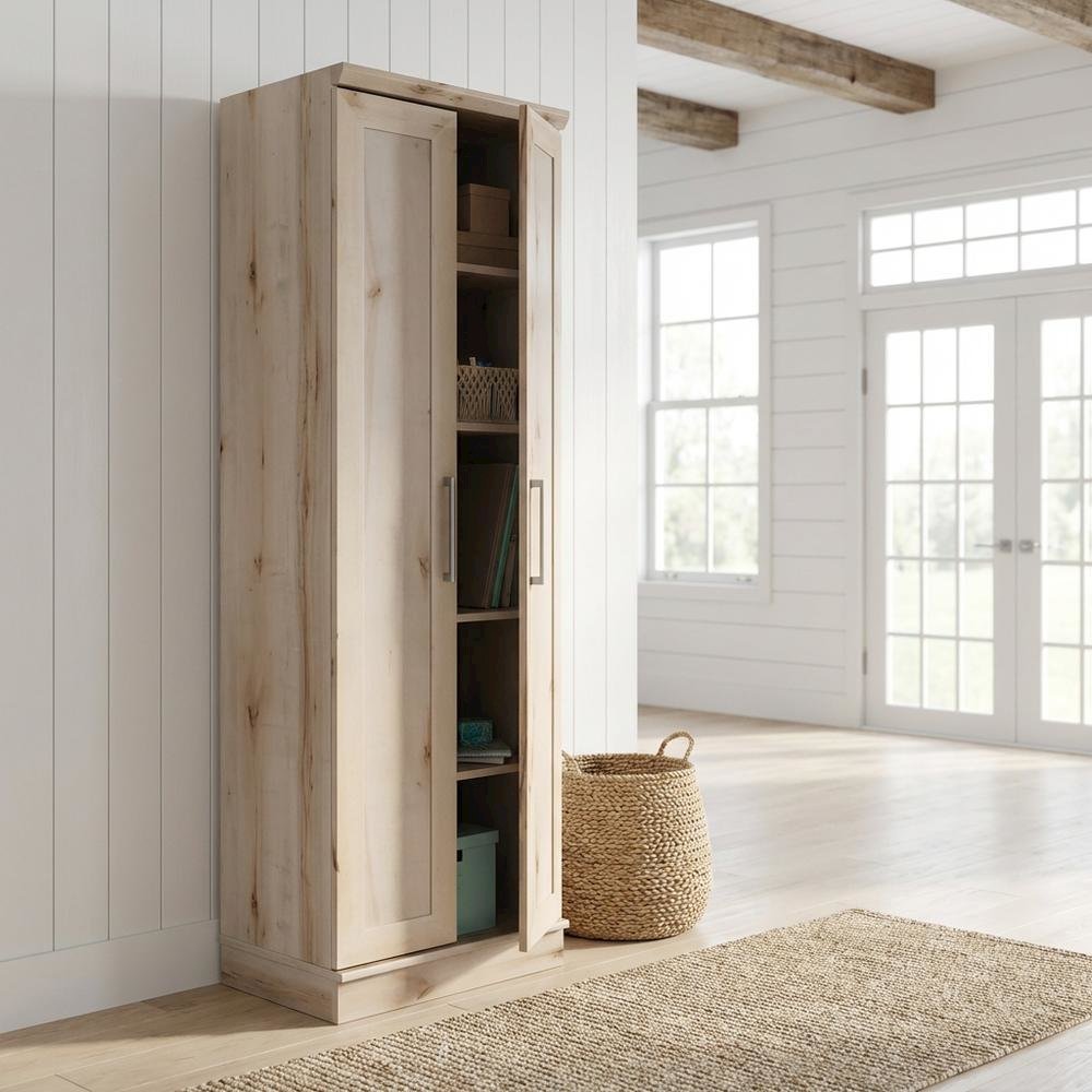 Brown Storage Cabinet With Sleek Rectangle Shape For Organization. Picture 2