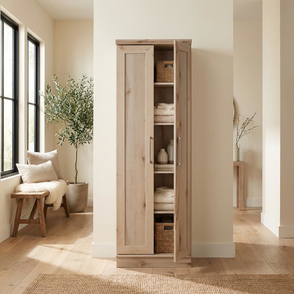 Brown Storage Cabinet With Sleek Rectangle Shape For Organization. Picture 3