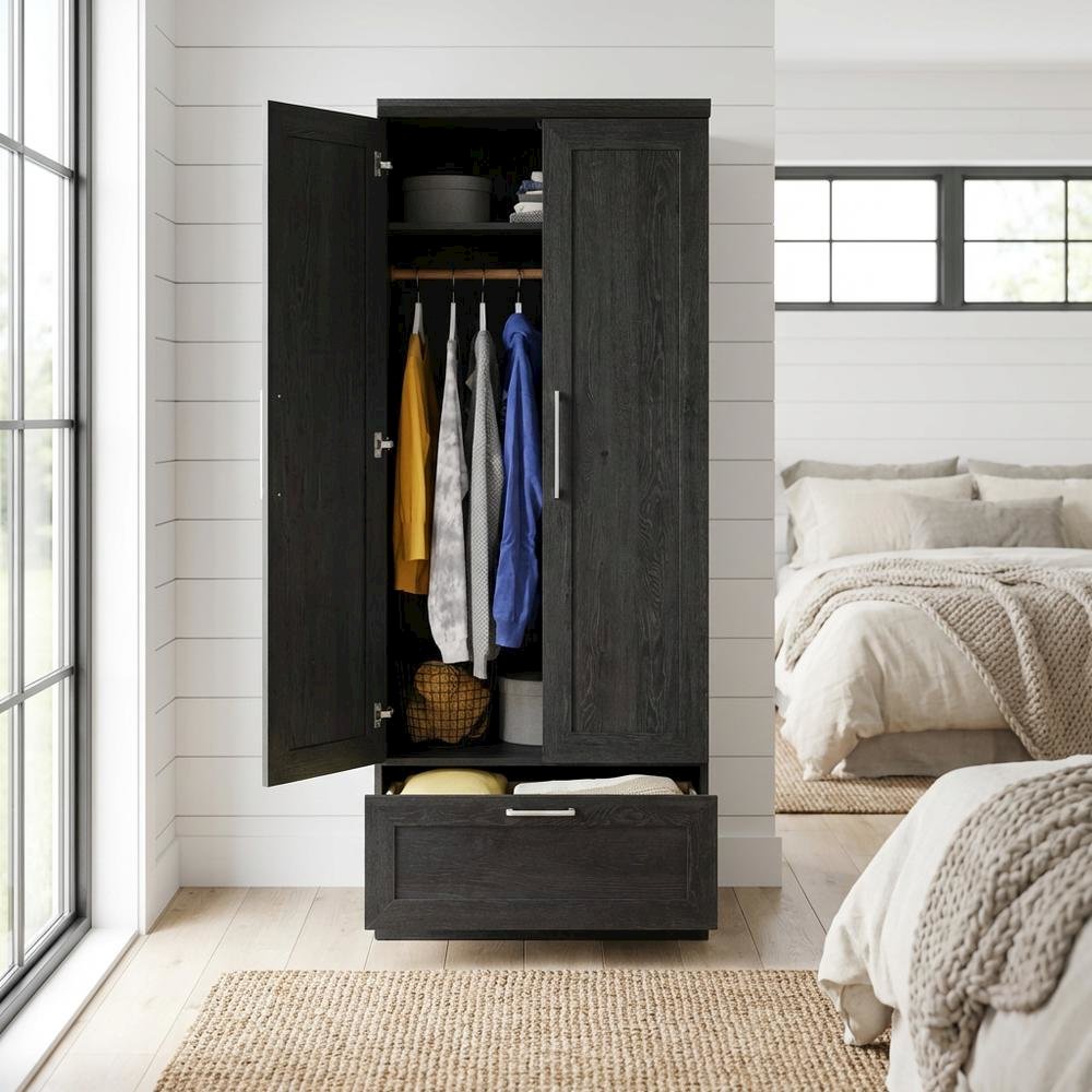 Raven Oak Storage Armoire With Contemporary Style And Spacious Design. Picture 2