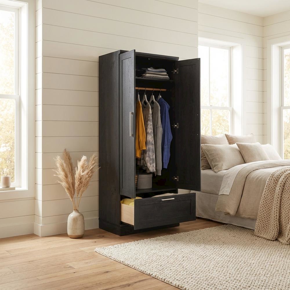Raven Oak Storage Armoire With Contemporary Style And Spacious Design. Picture 3