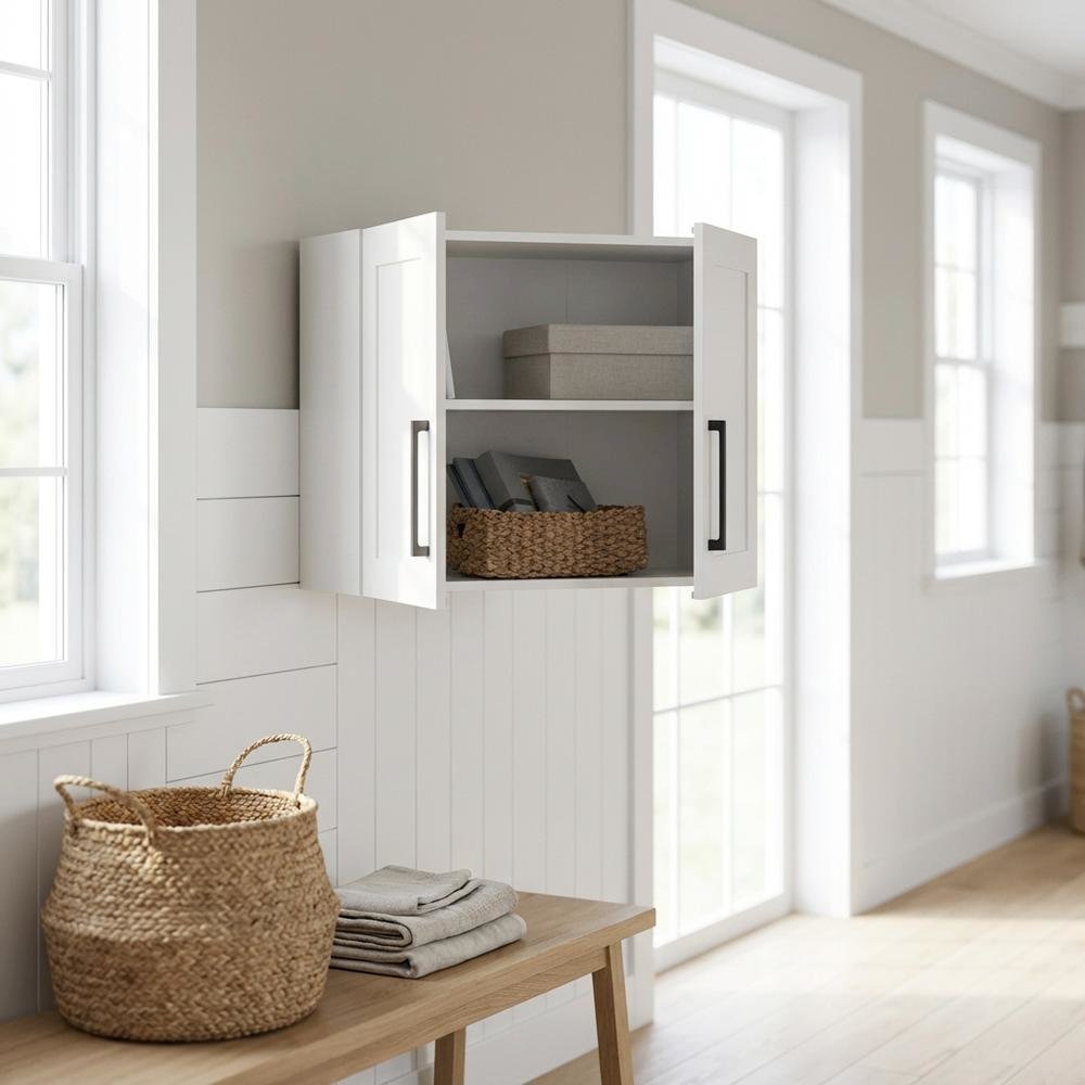 White Storage Cabinet With Soft Finish And Coastal Chic Style. Picture 2