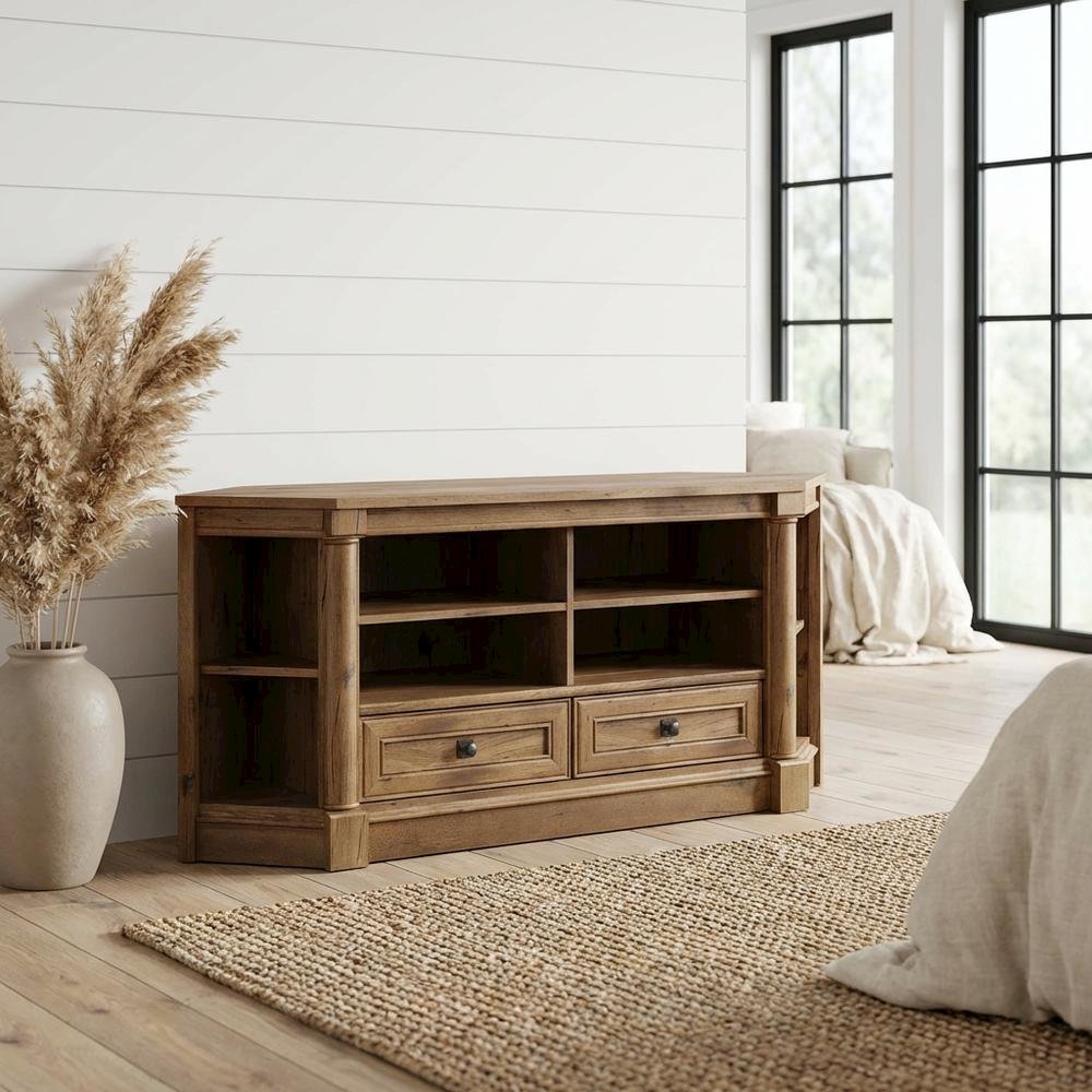 Wood Entertainment Credenza with Vintage Oak Finish for TVs up to 60 inches. Picture 2