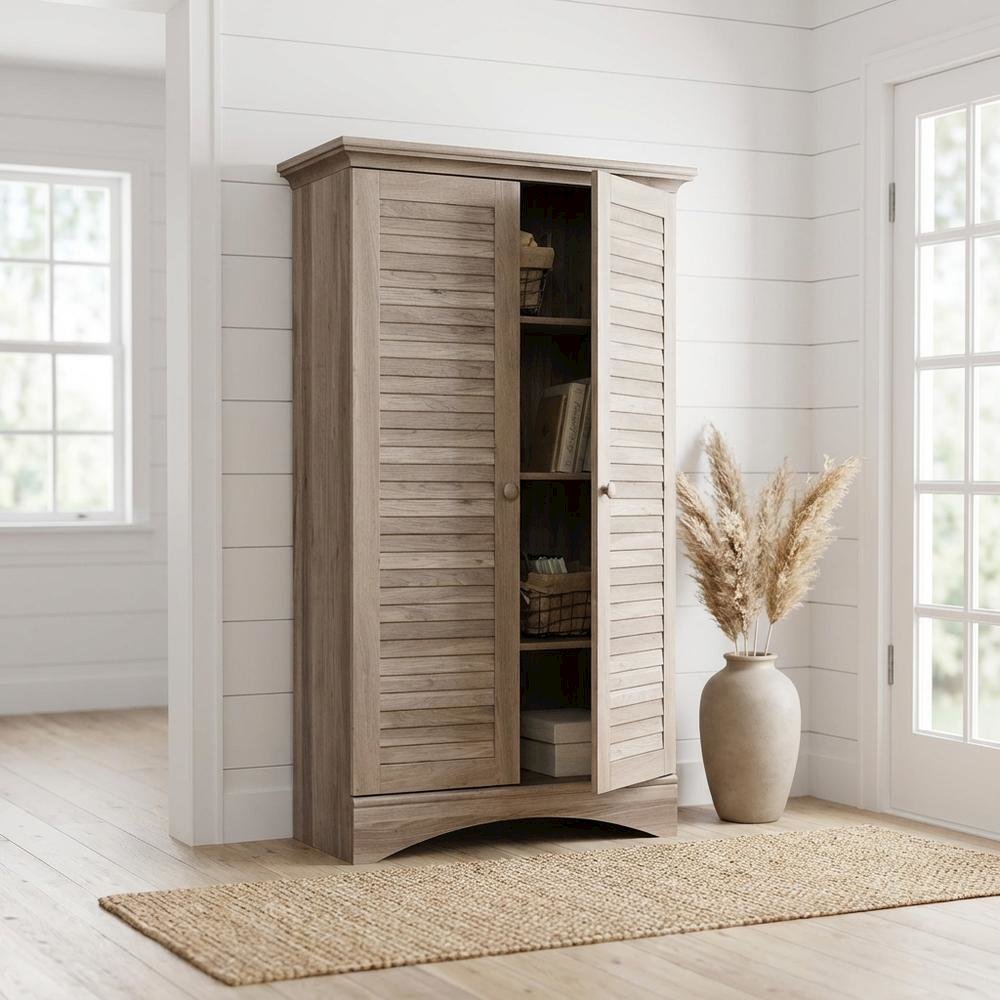 Rustic Salt Oak Finish Storage Cabinet With Coastal Cottage Style. Picture 2