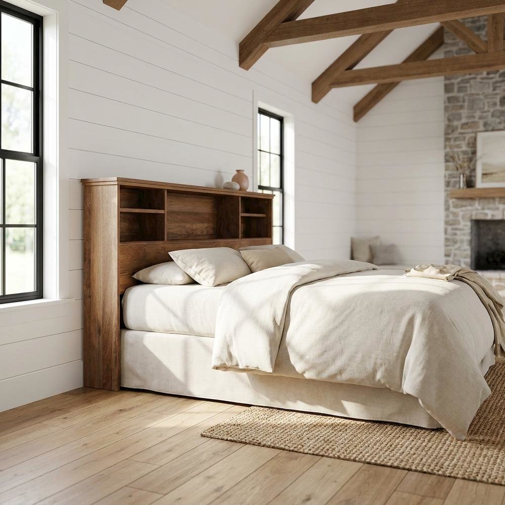 Engineered Wood Farmhouse Bookcase Headboard for Full and Queen Beds. Picture 2