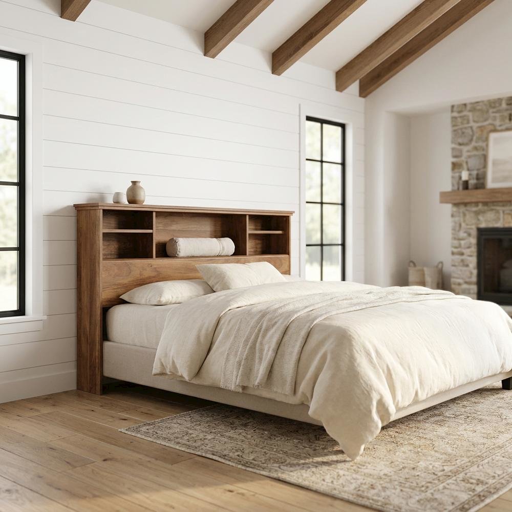 Engineered Wood Farmhouse Bookcase Headboard for Full and Queen Beds. Picture 4