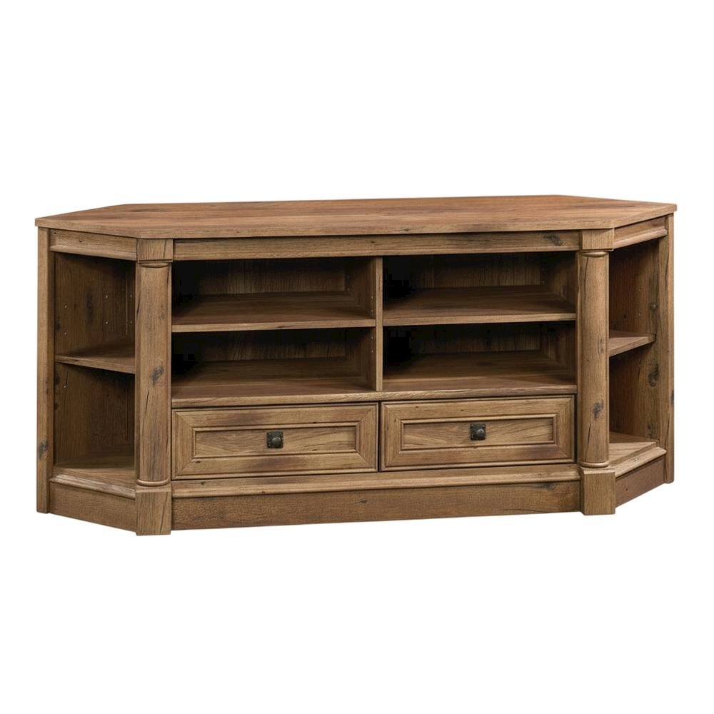 Wood Entertainment Credenza with Vintage Oak Finish for TVs up to 60 inches. Picture 1