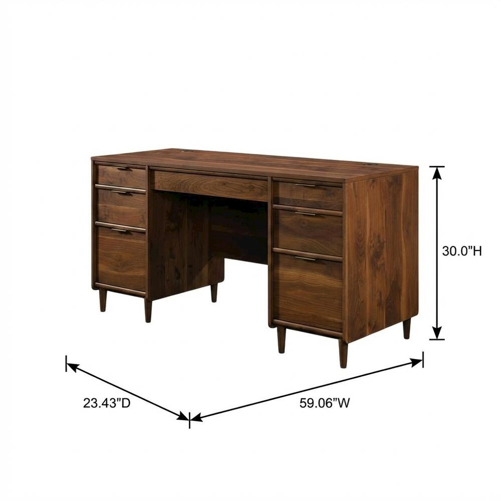 Elegant Walnut Finish Office Desk, Mid-Century Modern Style, Rectangular Design. Picture 7