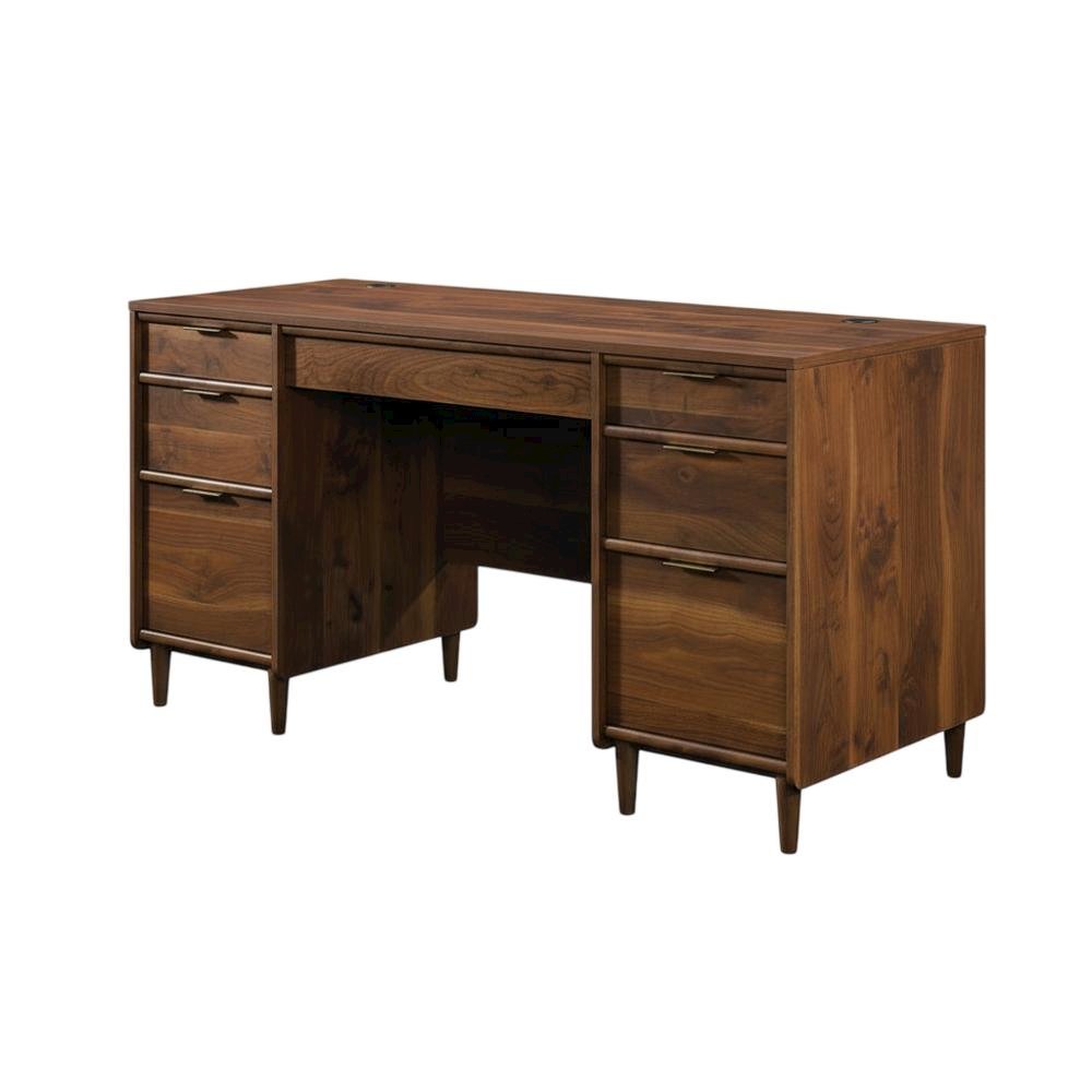 Elegant Walnut Finish Office Desk, Mid-Century Modern Style, Rectangular Design. Picture 1