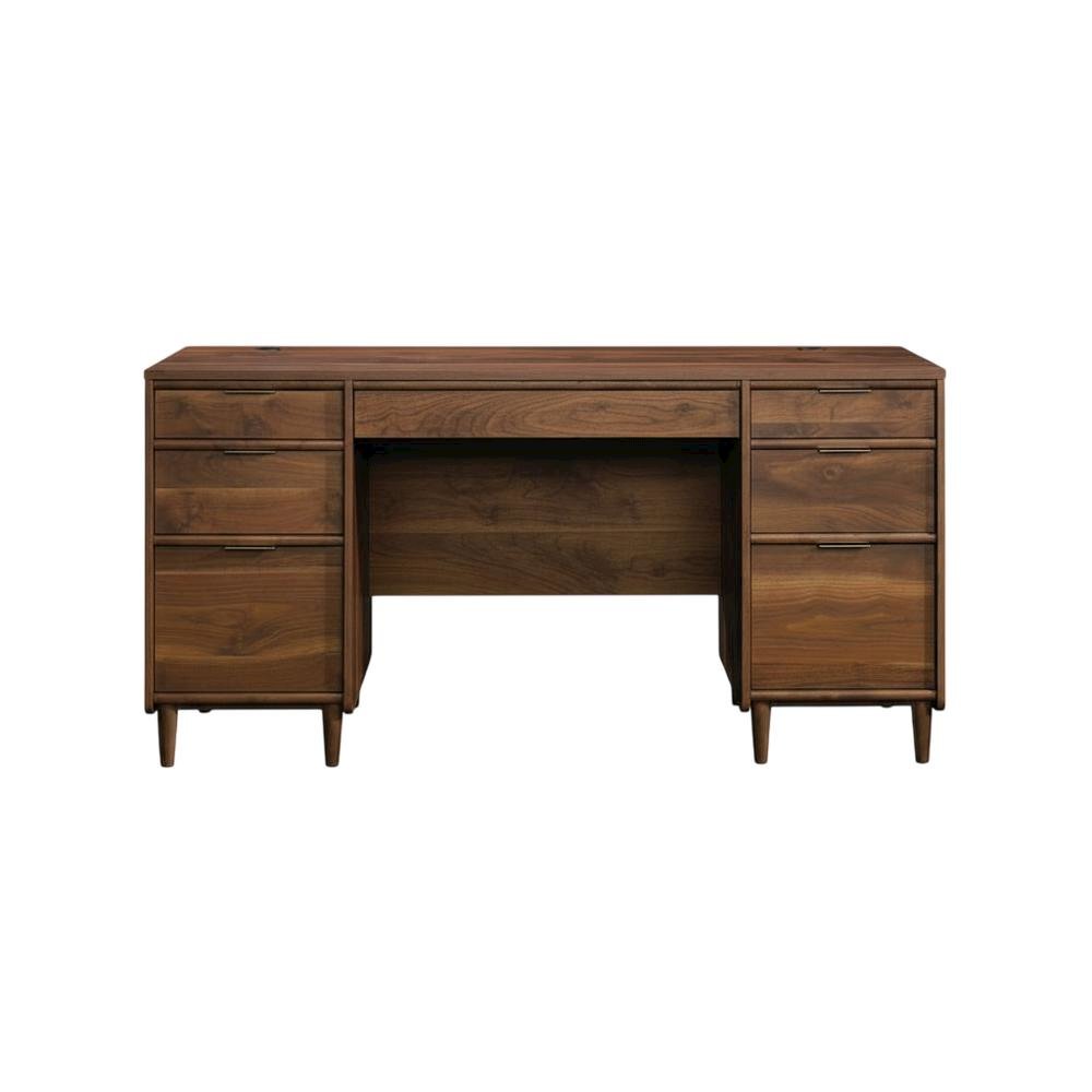 Elegant Walnut Finish Office Desk, Mid-Century Modern Style, Rectangular Design. Picture 4